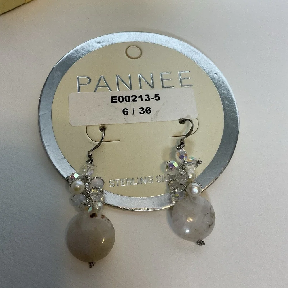 NWT‎ Pannee Women's Sterling Silver/White Pearl DropDangle Earrings Taiwan 1.8